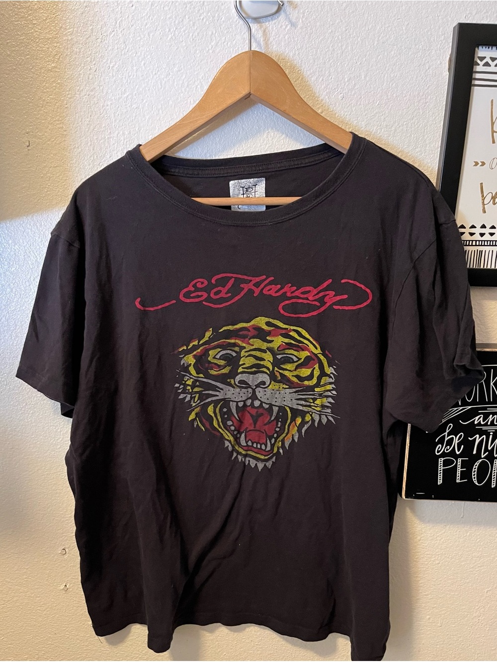 Ed Hardy Black Tee with Multicolor Tiger Graphic